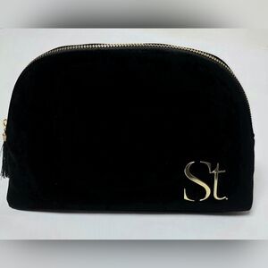 Seint Black Velvet Makeup Bag Cosmetic Pouch Gold Zip Travel Case 10”